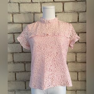 Banana Republic Pink Lace Blouse with Ruffle Detail